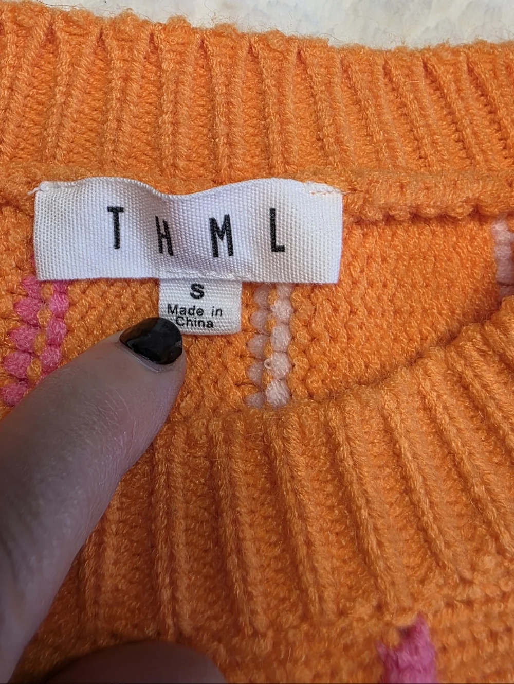 THML Bright Orange Short-Sleeve Crewneck Sweater with Multicolor Raised Stripes - Picture 2 of 5